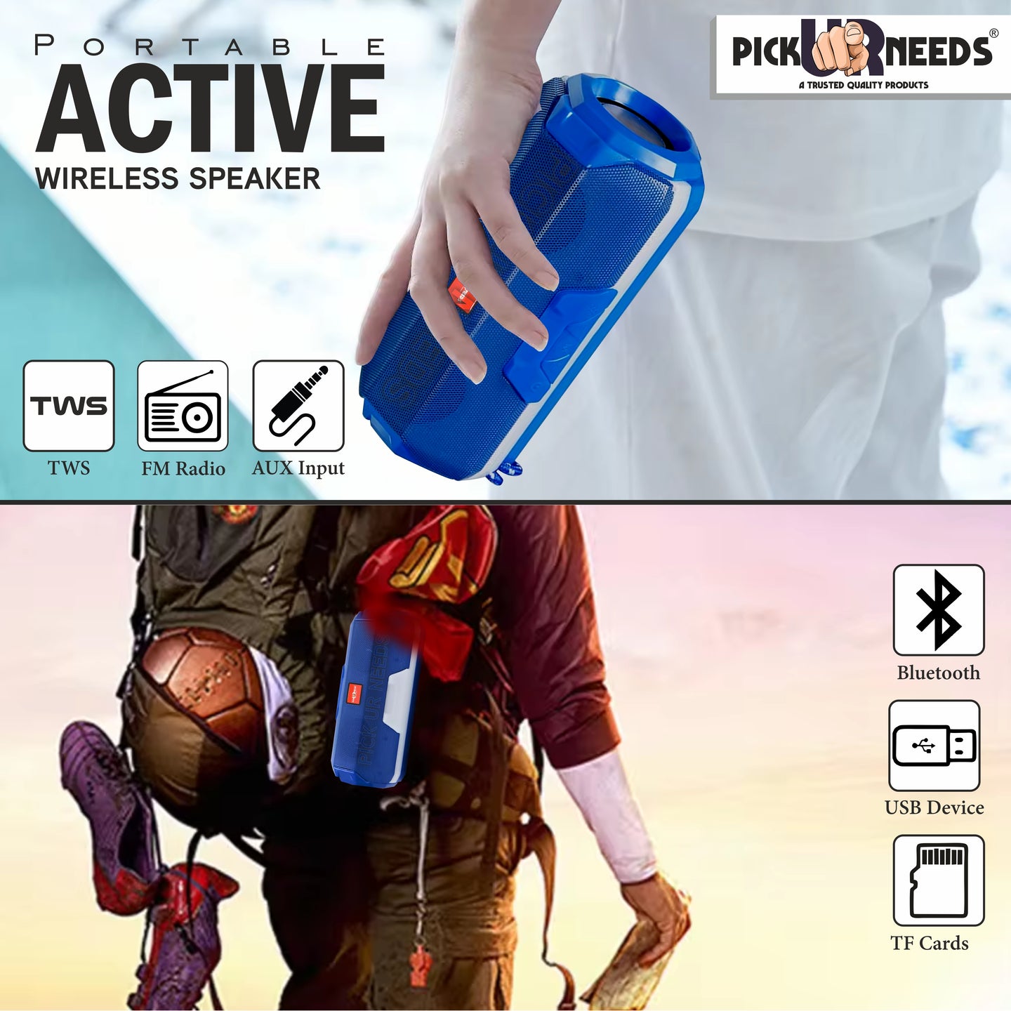 Pick Ur Needs  Rechargeable Mini Portable Wireless Bluetooth Super Bass Speaker With HD Audio 10 W Bluetooth Speaker (Green, Stereo Channel)